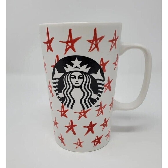 STARBUCKS 2014 RED STARS COFFEE MUG BLACK SIREN 16 OUNCES - Picture 1 of 12